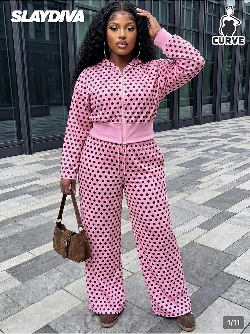 SLAYDIVA Polka Dot Wide Leg Jumpsuit in Pink